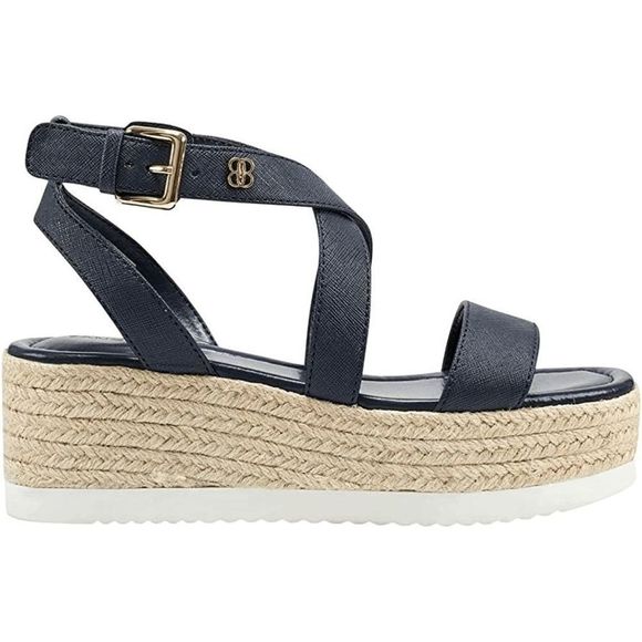 Bandolino Major 3 women's wedge sling back strappy sandals Navy Blue 9.5 M - Picture 2 of 3